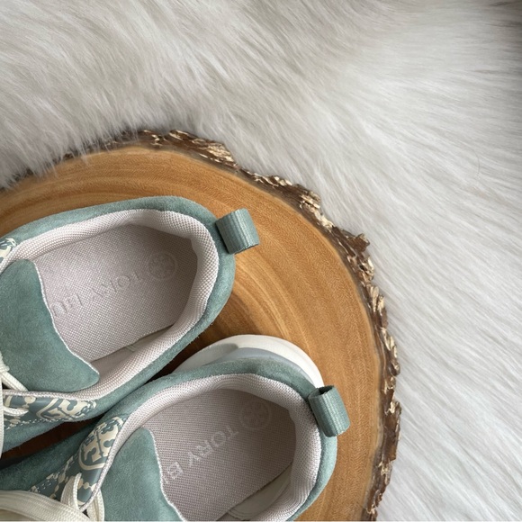 LIKE NEW Tory Burch Good Luck Monogram logo suede trainer sneakers - Picture 10 of 13